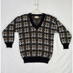Bennini‎ Vintage Geometric Pattern Sweater V Neck Knitwear Size M